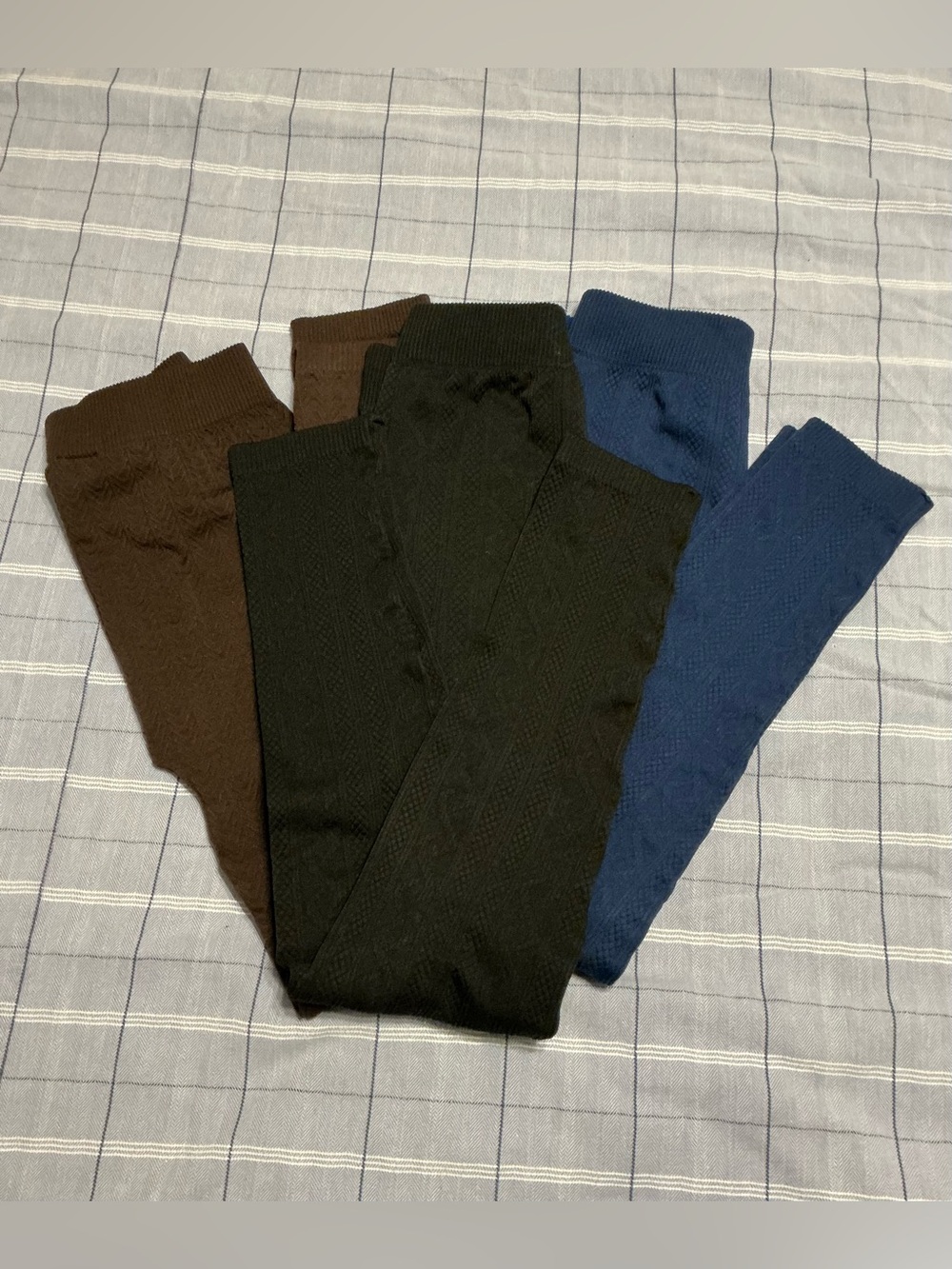 Set of Three Small Cable Knit Lined Leggings - Navy, Black, Brown